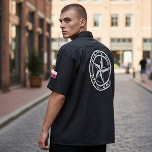 Trinity River Distillery Men's Work Shirt Gray Button Up Texas Whiskey Large